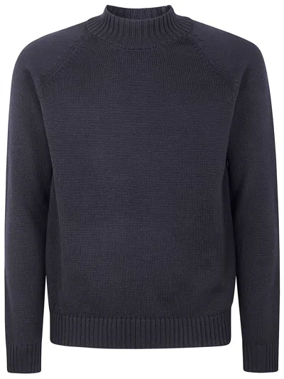 Zanone Stockinette Stitch Slim Fit Raglan Sleeved Mock Neck Sweater Clothing In Gray