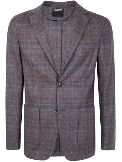 Zegna Wool Jacket With Notch Lapel And Pockets In Gray