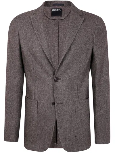 Zegna Wool Cotton And Cashmere Jacket Clothing In Brown