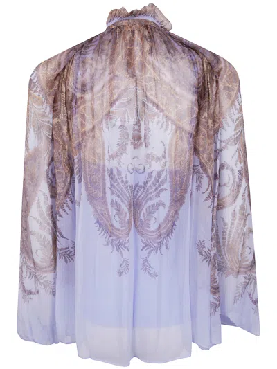 Zimmermann Flowy Gradient Blouse With Ruffled Neckline In White