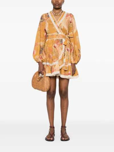 Zimmermann Ascension Cotton Mini Dress In Yellow