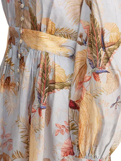Zimmermann Ascension Printed Linen Mini Dress In Gray