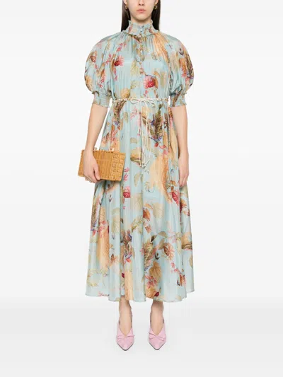 Zimmermann Ascension Printed Silk Dress In Blue