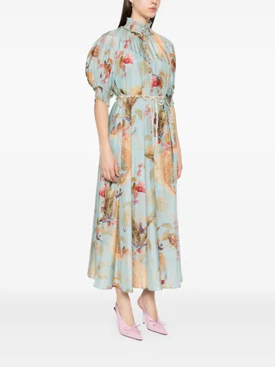 Zimmermann Ascension Printed Silk Dress In Blue