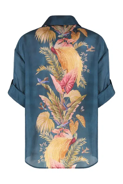 Zimmermann Womens Dark Blue Palm Floral Ascension Relaxed-fit Silk Shirt Xs In Blue