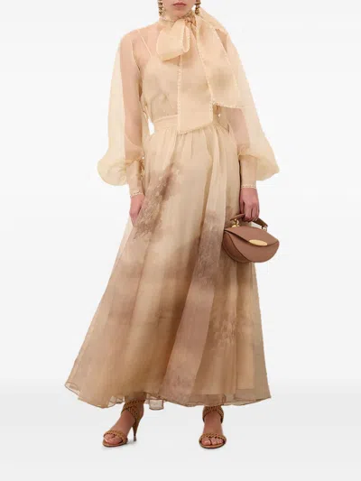 Zimmermann Beige A-line Silk Skirt In Neutral