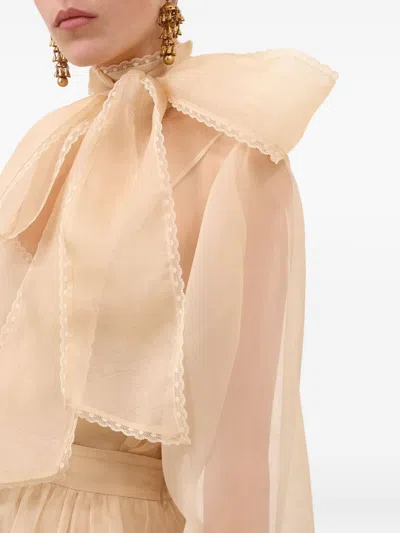 Zimmermann Memento Organza Bow-lace Blouse In Metallic