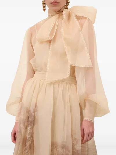 Zimmermann Memento Organza Bow-lace Blouse In Metallic