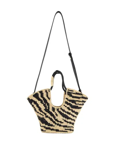Zimmermann Womens Black Zebra Goldemtine Small Raffia Tote Bag In Black