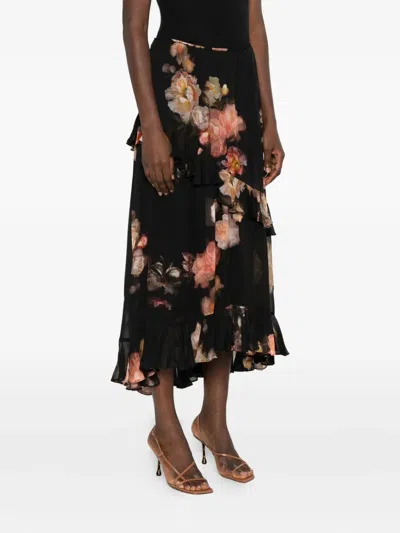 Zimmermann Hypnotic Asymmetrical Midi Skirt Clothing In Black