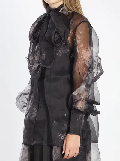 Zimmermann Hypnotic Floral Silk Organza Blouse In Black
