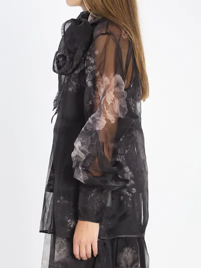 Zimmermann Hypnotic Floral Silk Organza Blouse In Black