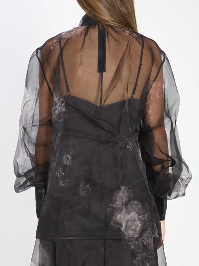 Zimmermann Hypnotic Floral Silk Organza Blouse In Black