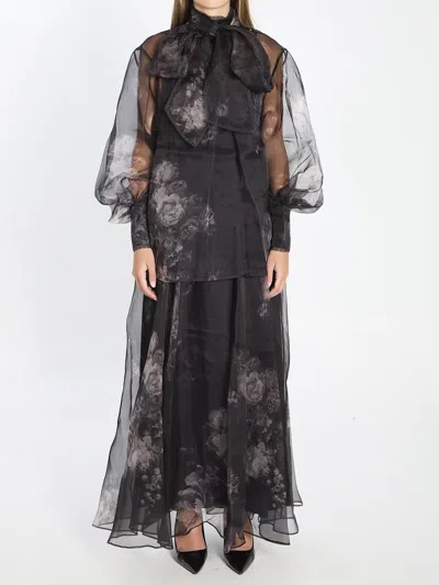 Zimmermann Hypnotic Floral Silk Organza Blouse In Black