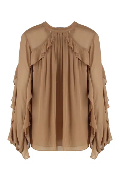 Zimmermann Illuminate Crêpe Blouse In Brown