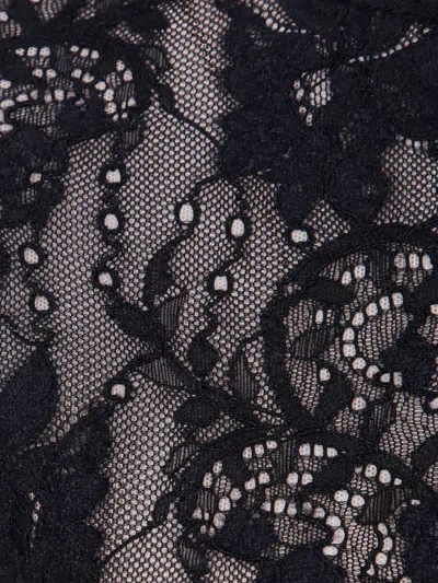 Zimmermann Fitted Black Lace Bodysuit With Floral Design And Inset Jelly Ribbon In Black