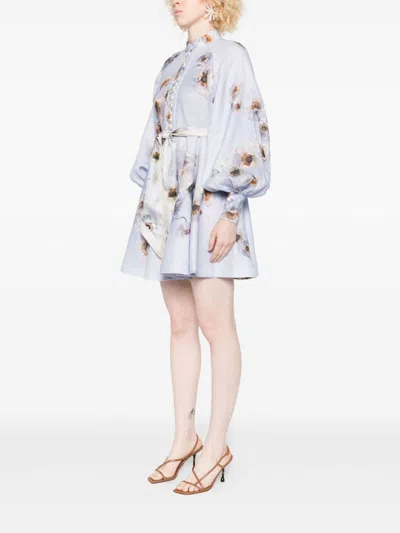 Zimmermann Womens Lilac Poppy Printed Silk-belt Buttoned Linen Mini Dress In Multi