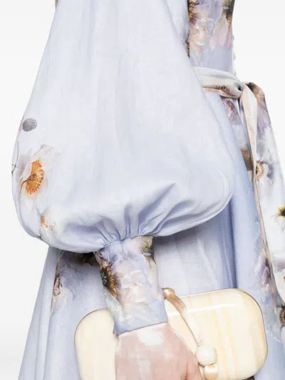 Zimmermann Womens Lilac Poppy Printed Silk-belt Buttoned Linen Mini Dress In Multi