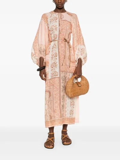 Zimmermann Multicolour Self-tie Dress In Neutral