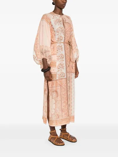 Zimmermann Multicolour Self-tie Dress In Neutral