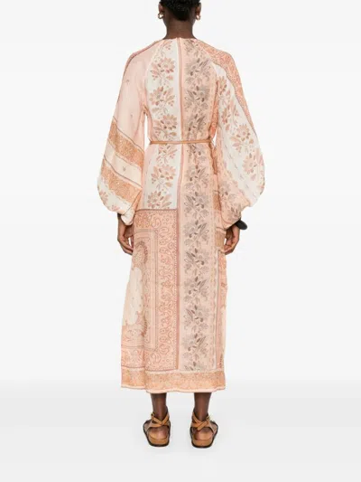 Zimmermann Multicolour Self-tie Dress In Neutral