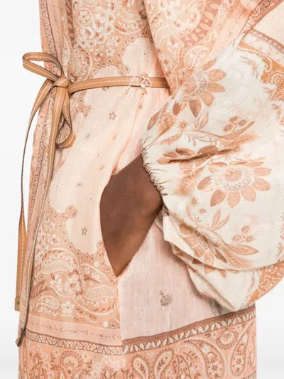 Zimmermann Multicolour Self-tie Dress In Neutral