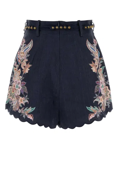 Zimmermann Rhiannon Printed Linen Shorts In Blue