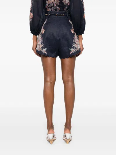 Zimmermann Rhiannon Printed Linen Shorts In Blue