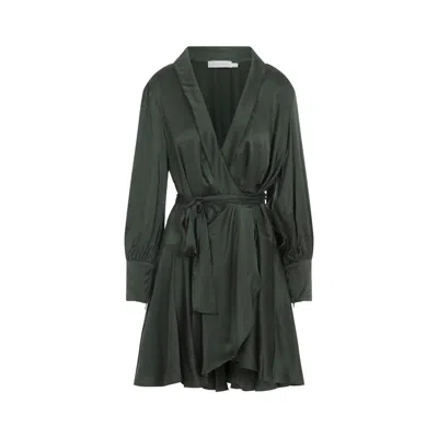 Zimmermann Wrap-effect Ruffled Dress In Green