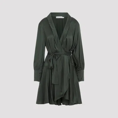 Zimmermann Wrap-effect Ruffled Dress In Green