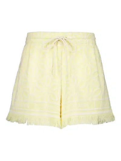 Zimmermann Coco Fringed Jacquard Shorts In Yellow