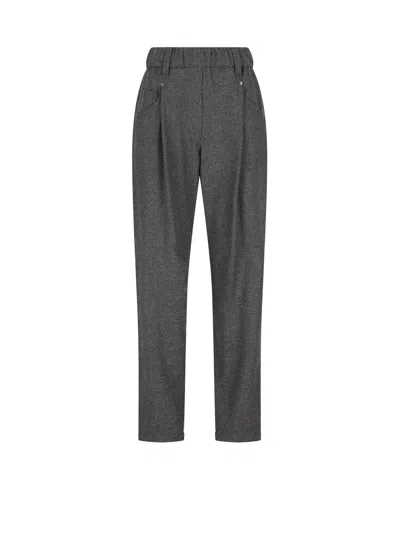Brunello Cucinelli Women Baggy Flannel Trousers In Gray