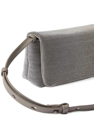 Brunello Cucinelli Rectangular Leather Shoulder Bag With Adjustable Strap In Gray
