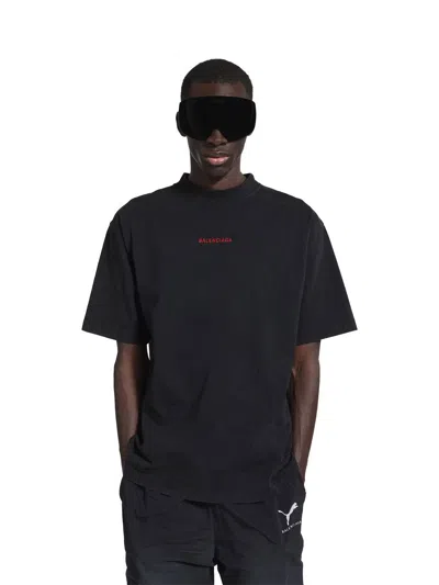 Balenciaga Black Crewneck T-shirt With Logo On The Front And On The Back In Cotton Man