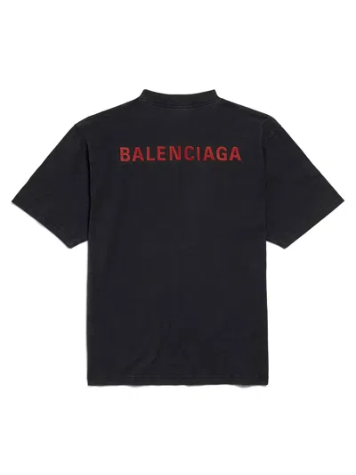 Balenciaga Black Crewneck T-shirt With Logo On The Front And On The Back In Cotton Man