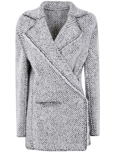 Alberta Ferretti Herringbone Patterned Long Sleeve Jacket In Blue