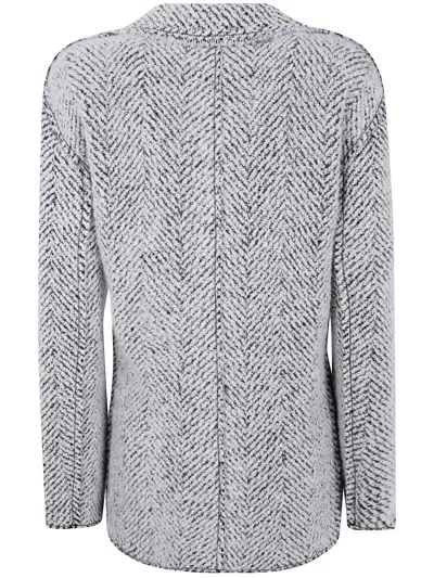 Alberta Ferretti Herringbone Patterned Long Sleeve Jacket In Blue