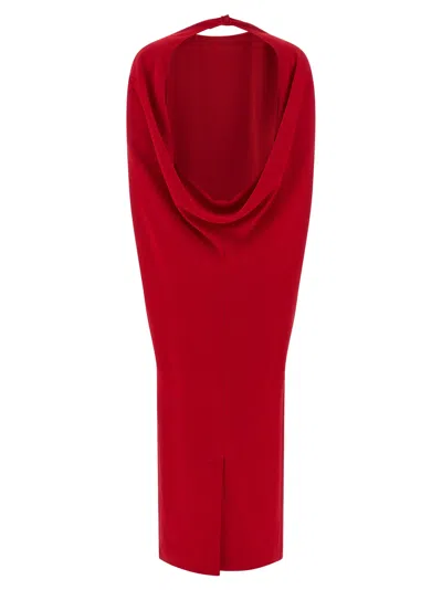 Alberta Ferretti Women Red Long Dress With Hooded Sleeves And Cut Out On The Back In Fabric Woman In Red