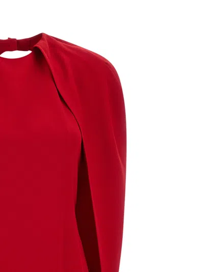 Alberta Ferretti Women Red Long Dress With Hooded Sleeves And Cut Out On The Back In Fabric Woman In Red