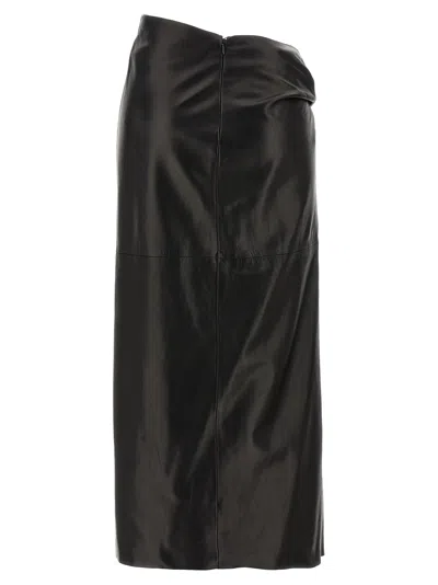 Alberta Ferretti Draped High Waist Midi Skirt In Black