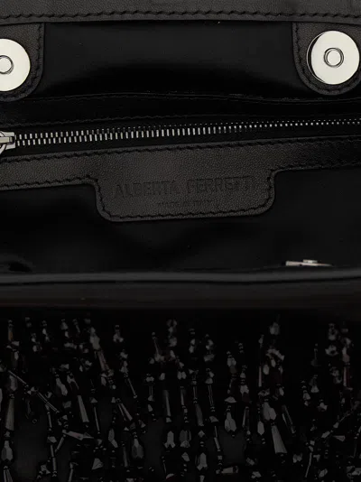 Alberta Ferretti Satin Clutch Adorned With Beaded Embellishments And Shoulder Strap In Black