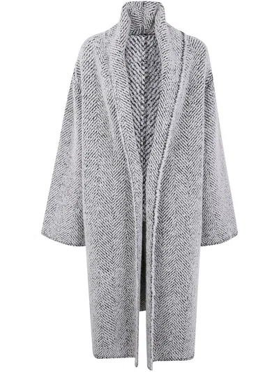 Alberta Ferretti Herringbone Textured Long Sleeve Coat In Blue