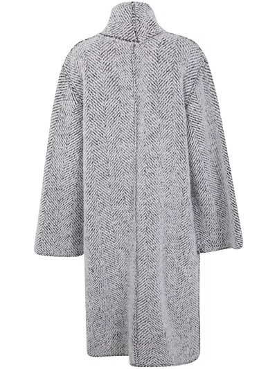 Alberta Ferretti Herringbone Textured Long Sleeve Coat In Blue