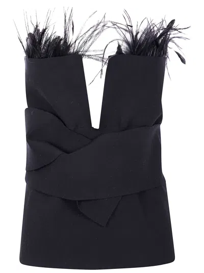 Alberta Ferretti Top With Feathers In Black