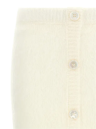 Alessandra Rich Mohair Skirt With Ribbed Waistband And Button Detailing In White
