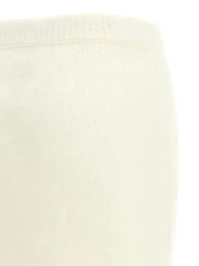 Alessandra Rich Mohair Skirt With Ribbed Waistband And Button Detailing In White