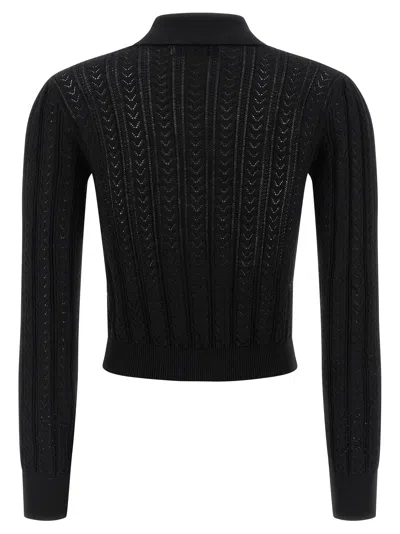 Alessandra Rich V-neck Openwork Knit Cardigan In Black