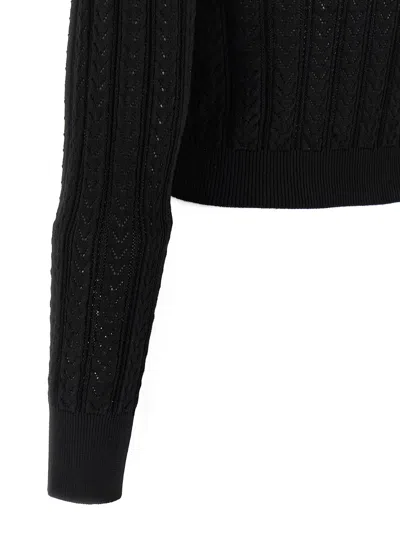 Alessandra Rich V-neck Openwork Knit Cardigan In Black