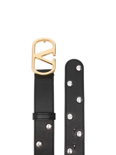 Valentino Chic Studded Belt Gold-tone Buckle In Black