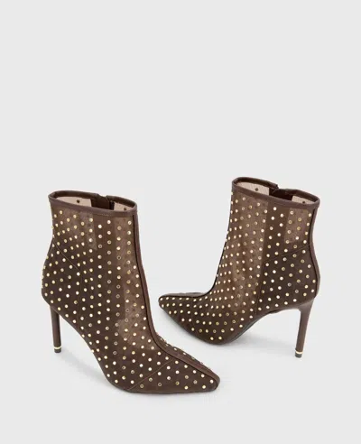 Kenneth Cole Quincy Mesh Micro Stud Heel Ankle Bootie In Brown